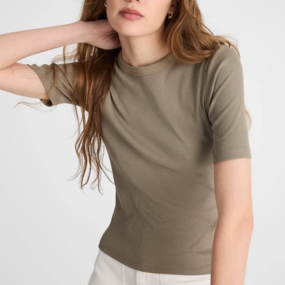 Madewell (Re)generative Cotton Ribbed Elbow-Sleeve Tee Pressed Sage Short Sleeve